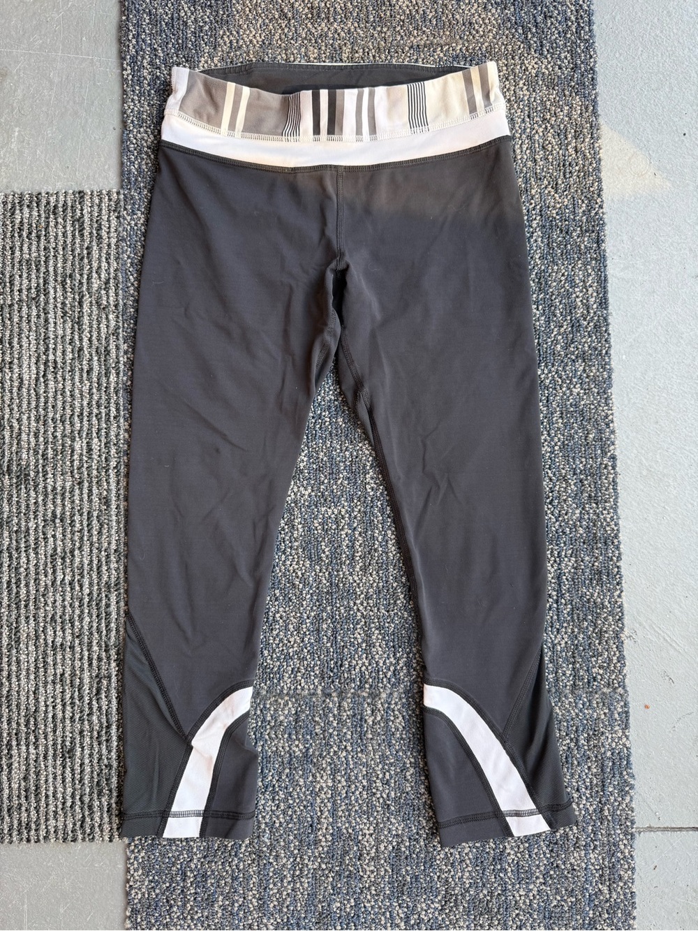 Black Performance Capri Leggings with White Accent Waistband